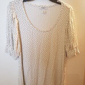 White and Black Polka Dot Blouse - White House Black Market - Size XL